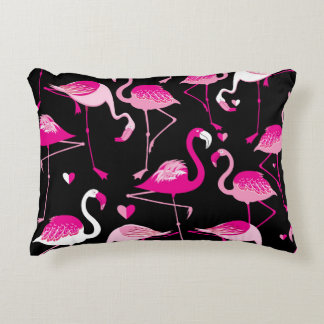 Pink flamingos, dark seamless pattern. accent pillow