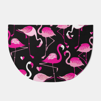 Pink flamingos, dark seamless pattern. doormat