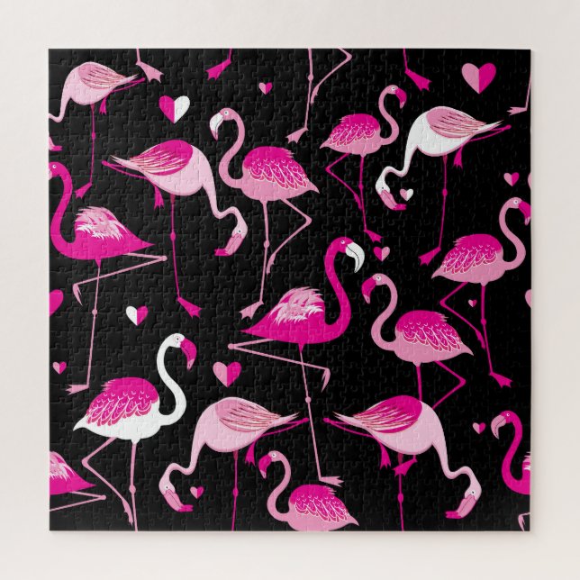 Pink flamingos, dark seamless pattern. jigsaw puzzle (Vertical)