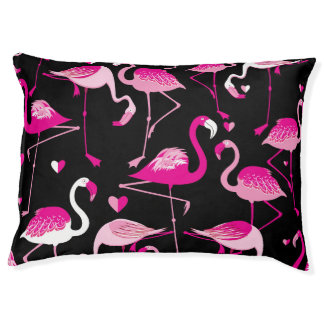 Pink flamingos, dark seamless pattern. pet bed