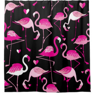 Pink flamingos, dark seamless pattern. shower curtain