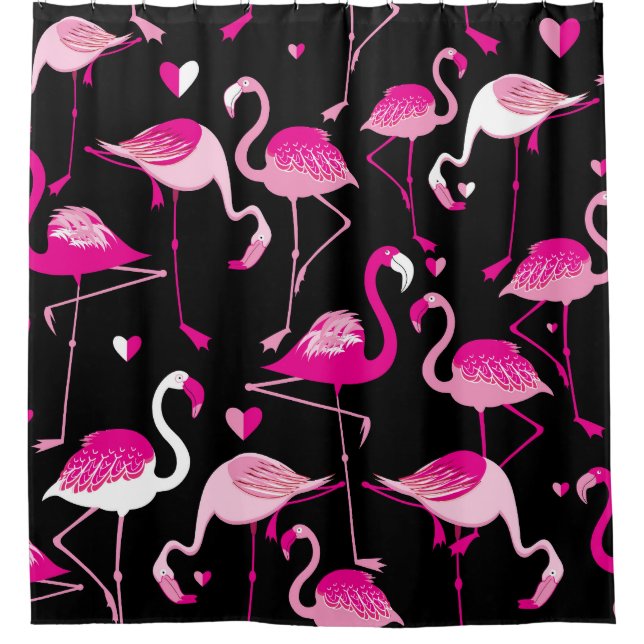 Pink flamingos, dark seamless pattern. shower curtain (Front)