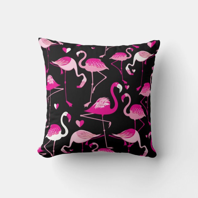 Pink flamingos, dark seamless pattern. throw pillow (Front)