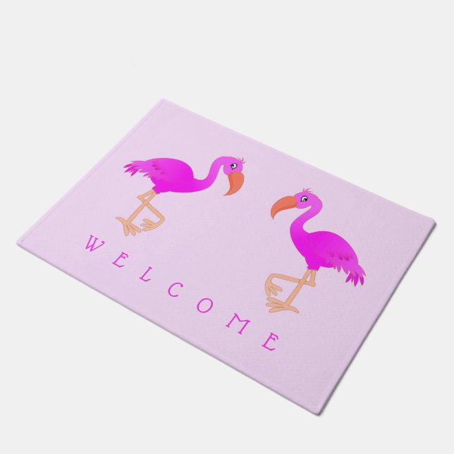 Pink Flamingos Doormat - Welcome - Your Colors (Angled)