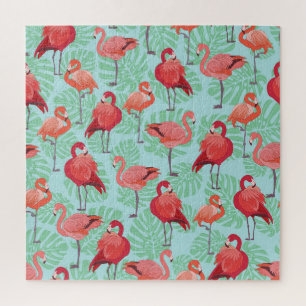 Pink Flamingos: Exotic Seamless Pattern. Jigsaw Puzzle