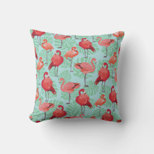Pink Flamingos: Exotic Seamless Pattern. Throw Pillow