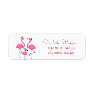 Pink Flamingos Family Santa Hat Holiday Label