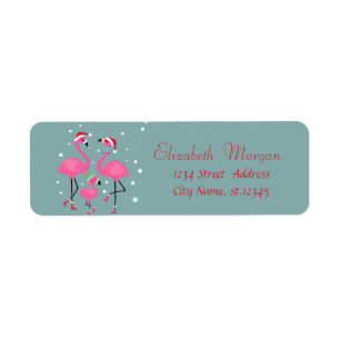 Pink Flamingos Family Santa Hat Label