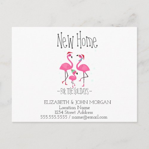 Pink Flamingos Family Santa Hat New Address Announcement Postcard