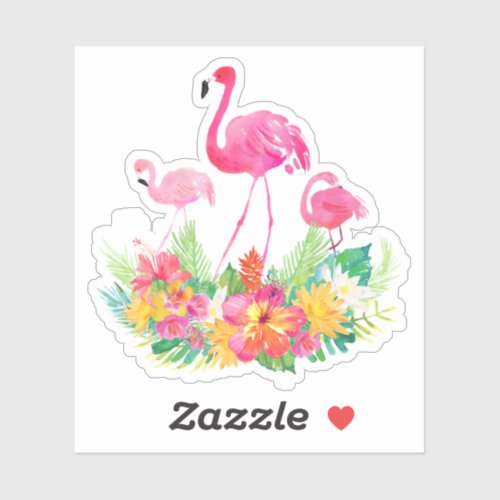 Pink Flamingos family tropical flowers Sticker