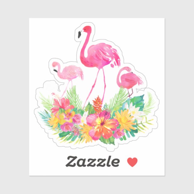 Pink Flamingos family tropical flowers Sticker (Sheet)