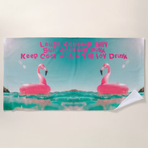 Pink Flamingos floating in Beautiful Ocean Beach Towel