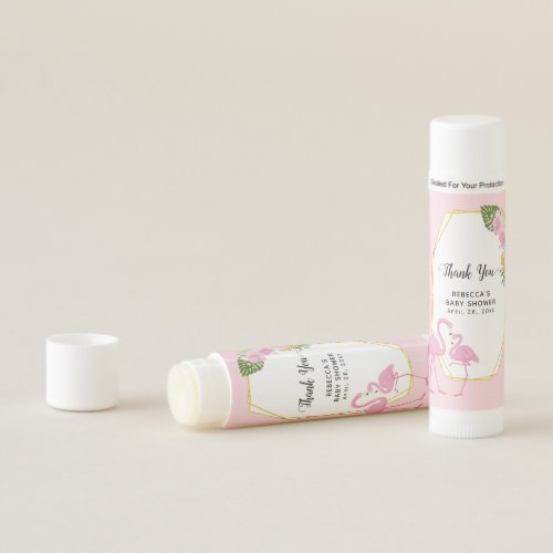 Pink flamingos floral baby shower Thank You favor Lip Balm