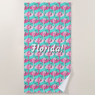 Pink Flamingos Florida Change Text Change Color Beach Towel