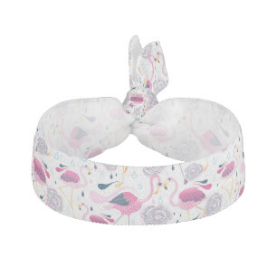 Pink Flamingos & Flowers Illustration Elastic Hair Tie