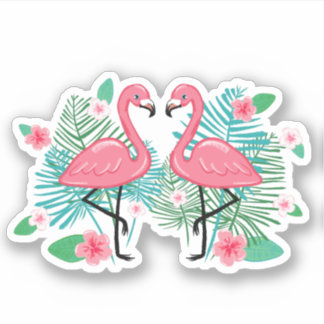 Pink Flamingos & Flowers Sticker