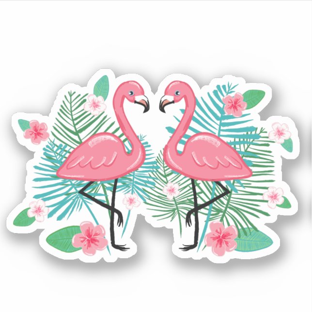 Pink Flamingos & Flowers Sticker (Front)