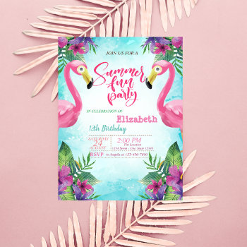 Pink Flamingos Flowers Summer Birthday Party Invitation by Biglibigli at Zazzle