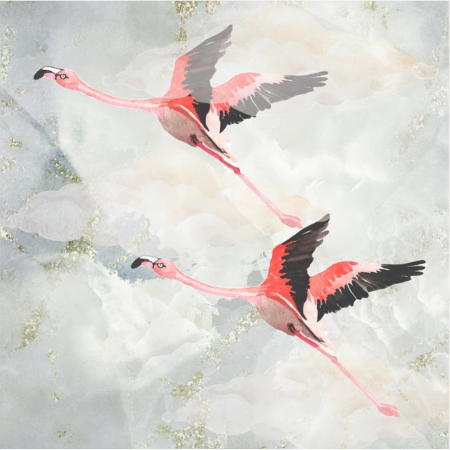 Pink Flamingos Flying Marble Sky Sticker (Front)