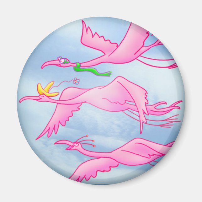 Pink Flamingos flying west Magnet (Front)
