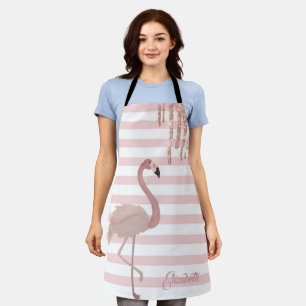 Pink Flamingos,Glitter Drips, Stripes Apron
