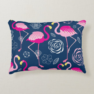 Pink Flamingos: Graphic Dark Pattern Accent Pillow
