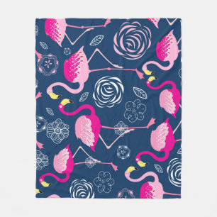 Pink Flamingos: Graphic Dark Pattern Fleece Blanket