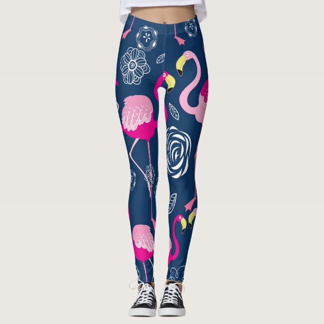 Pink Flamingos: Graphic Dark Pattern Leggings (Front)