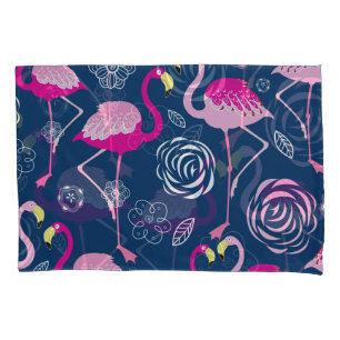 Pink Flamingos: Graphic Dark Pattern Pillow Case