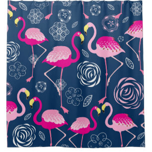 Pink Flamingos: Graphic Dark Pattern Shower Curtain
