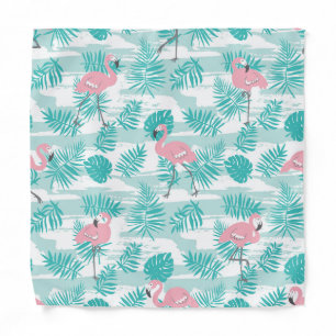 Pink flamingos, green palm leaves, tropical. bandana