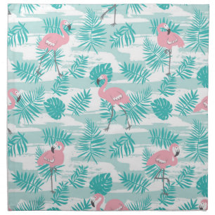 Pink flamingos, green palm leaves, tropical. cloth napkin