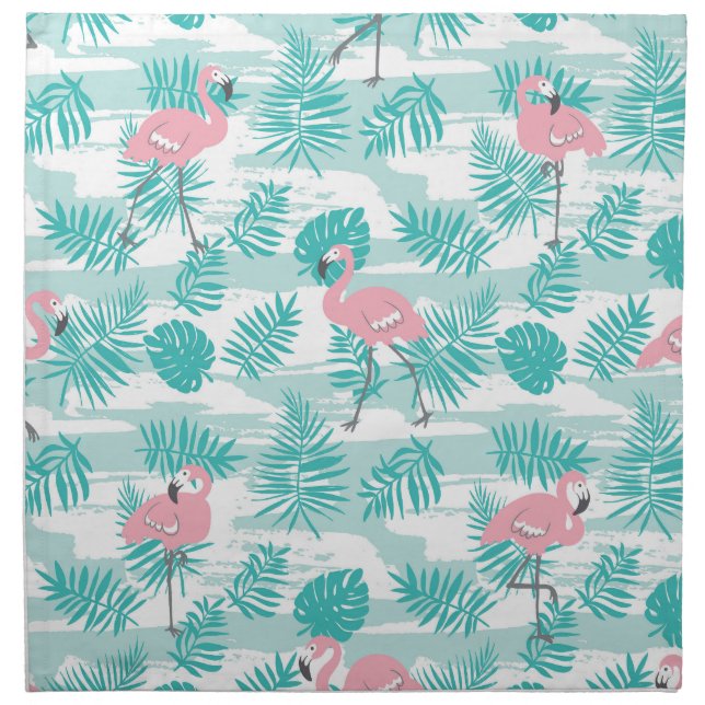 Pink flamingos, green palm leaves, tropical. cloth napkin (Front)