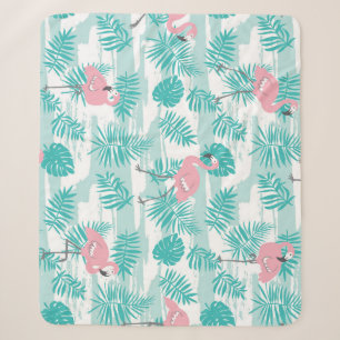 Pink flamingos, green palm leaves, tropical. sherpa blanket