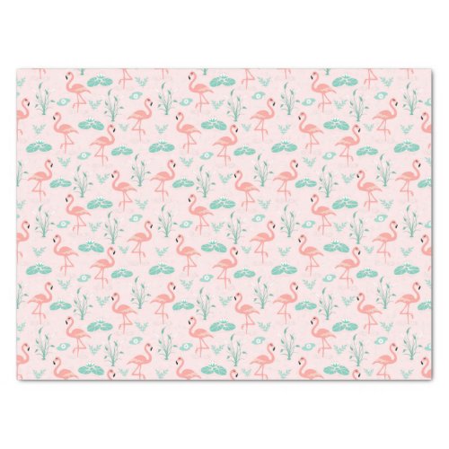 Pink Flamingos Green Palm Leaves Tropical  Tissue Paper