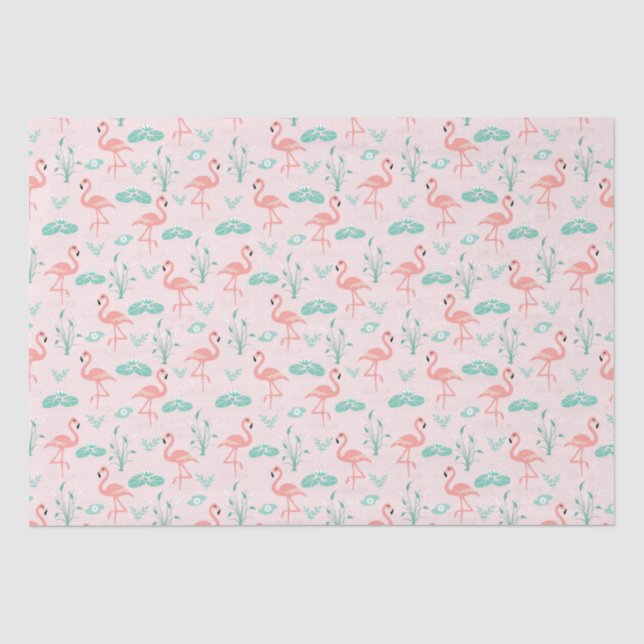 Pink Flamingos Green Palm Leaves Tropical  Tissue Paper (Front)