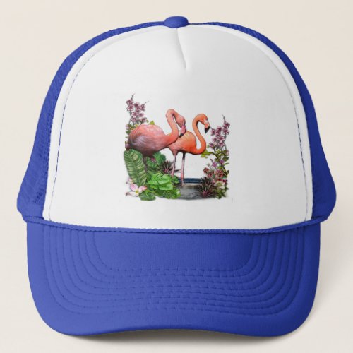 Pink Flamingos  Green Plants Trucker Hat