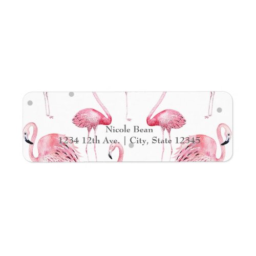 Pink Flamingos Grey Polka Dots Chic Invitation Label