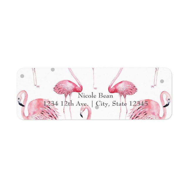 Pink Flamingos Grey Polka Dots Chic Invitation Label (Front)