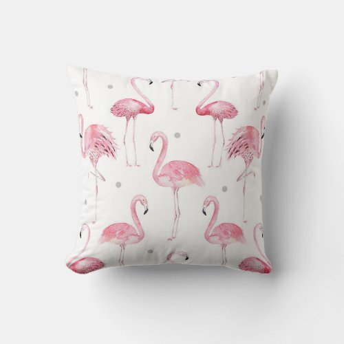 Pink Flamingos Grey Polka Dots Chic Minimal Custom Throw Pillow