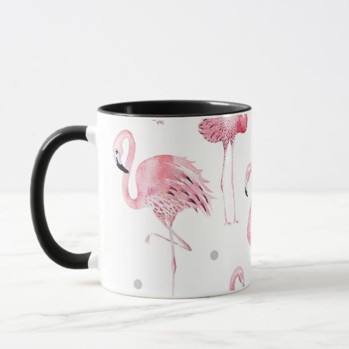 Pink Flamingos Grey Polka Dots Chic Pattern Mug