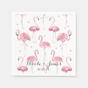 Pink Flamingos Grey Polka Dots Chic Pattern Party Paper Napkins