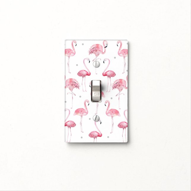 Pink Flamingos & Grey Polka Dots Modern Chic Light Switch Cover (In Situ)