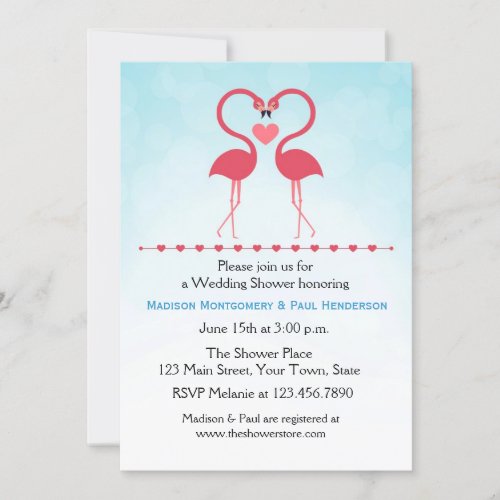 Pink Flamingos Heart Couple Bridal Shower Invitation
