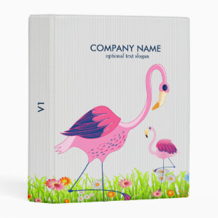 Pink Flamingos Illustration & Spring Flowers Mini Binder