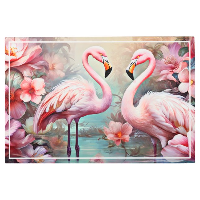 Pink Flamingos in A Lake with Flowers-20231 Metal Print (Front)
