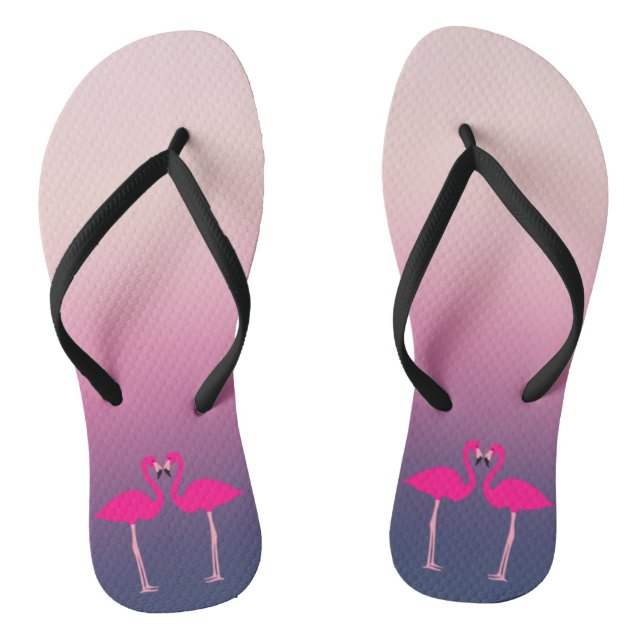 Pink Flamingos In Love Flip Flops (Footbed)