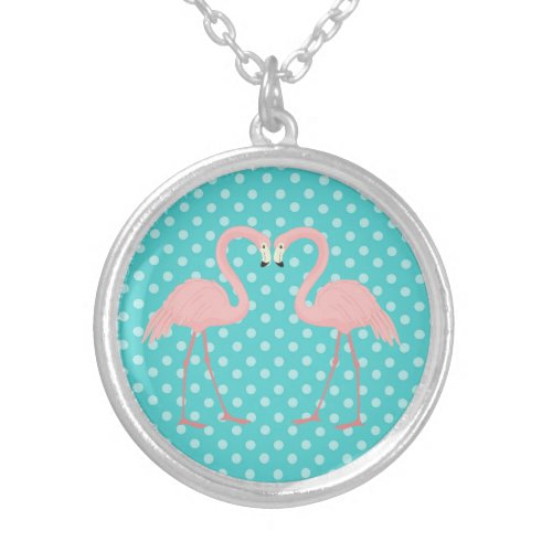 Pink Flamingos in Love Silver Plated Necklace
