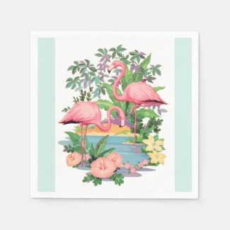 Pink Flamingos in Paradise Paper Napkins