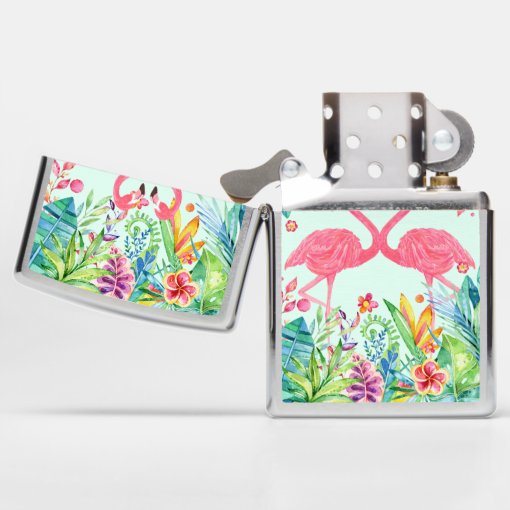 Pink Flamingos In Tropical Flowers Zippo Lighter Zazzle